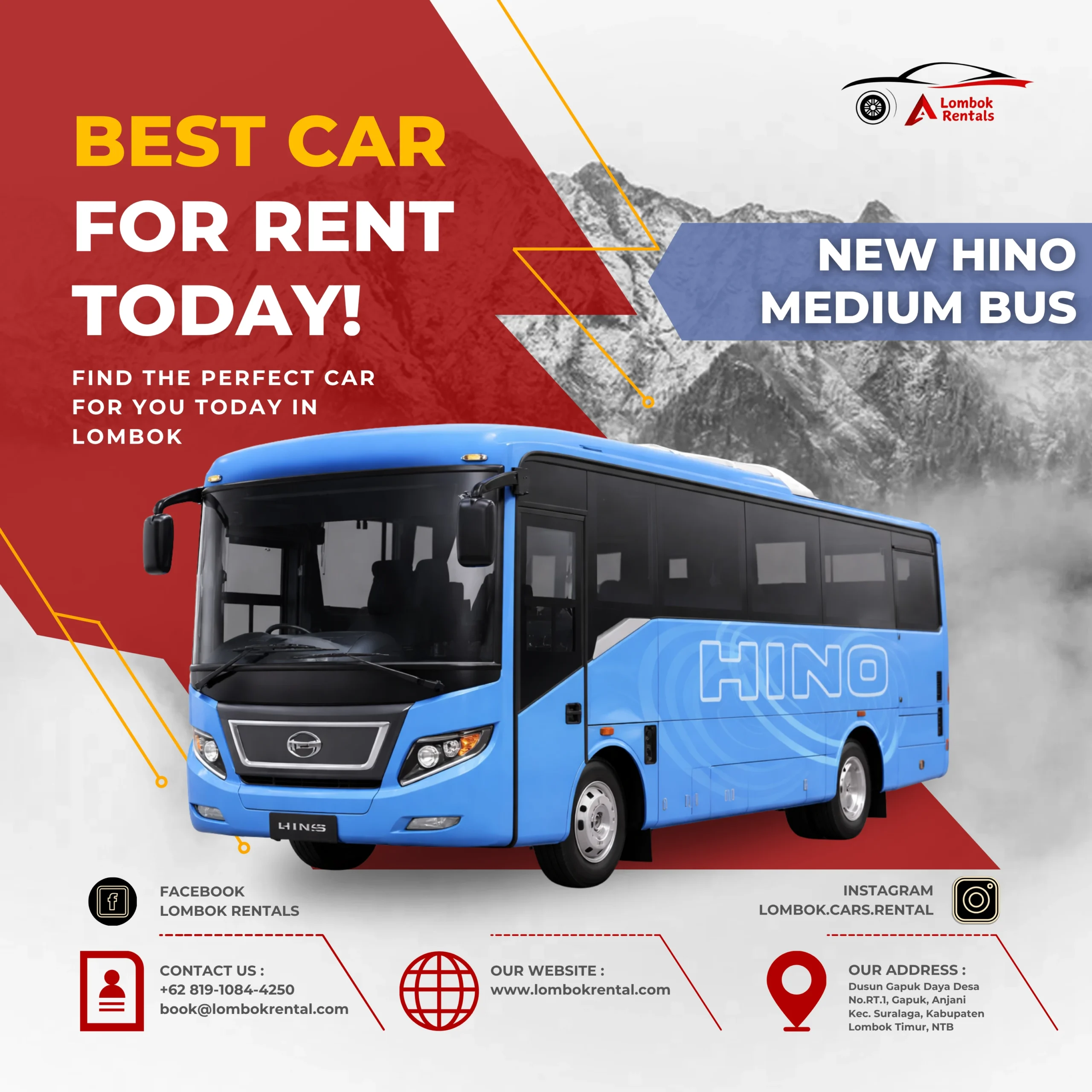 New Hino Medium Bus – Car rental Lombok
