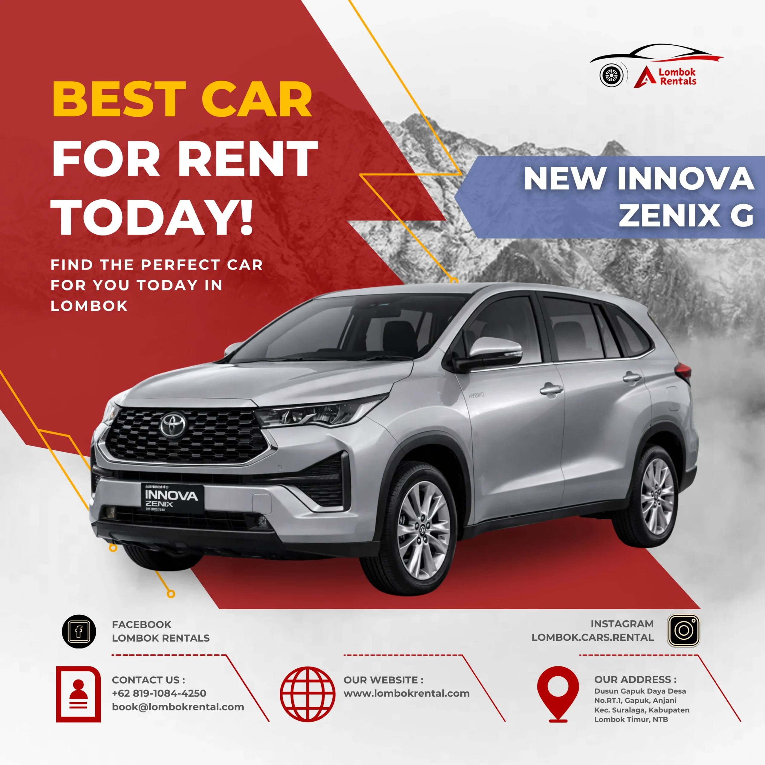 New Innova Zenix G – Car rental Lombok