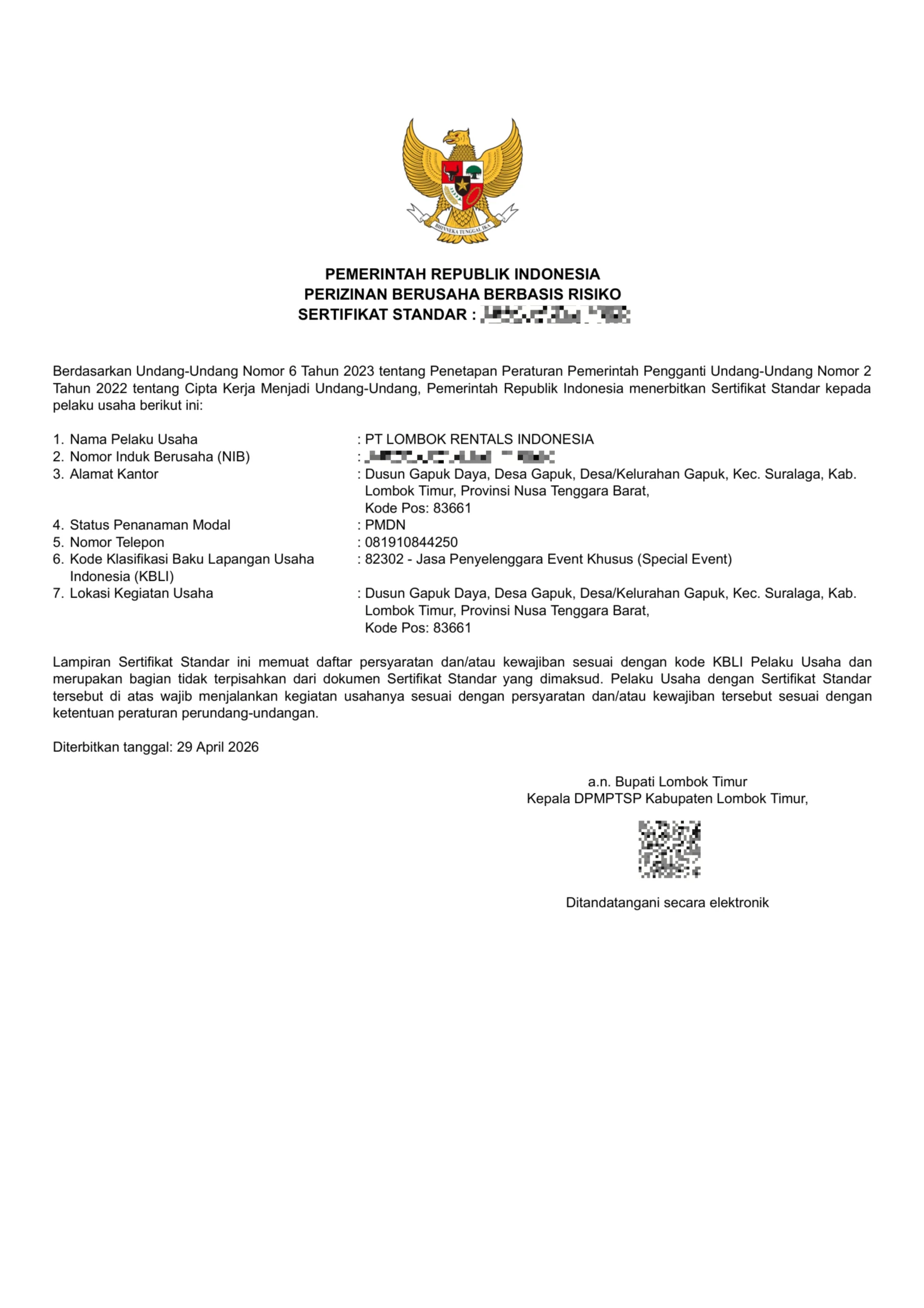 Certification document preview